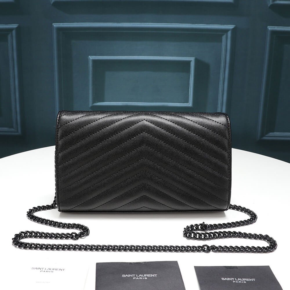 Saint Laurent Chain-strap YSL-plaque grained-leather wallet - 画像3